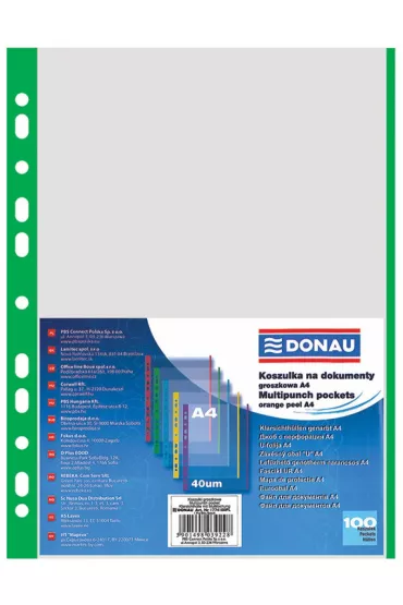 Donau Koszulki PP A4 krystal 40mikr brzeg zielony 100 szt.