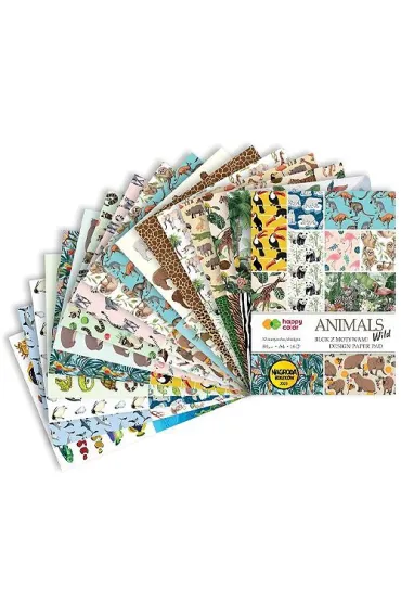 Blok z motywami ANIMALS WILD, 80g/m2, A4, 16 ark, 32 motyw, Happy Color