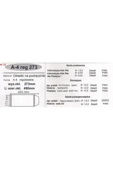 Narnia Ok�adka na podr�cznik A4 regulowana nr 12 25 szt.