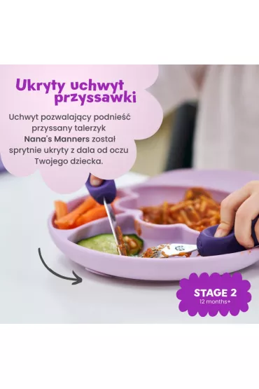 Nana`s Manners Etap 2, Talerz silikonowy tr�jdzielny z przyssawk�, fioletowy