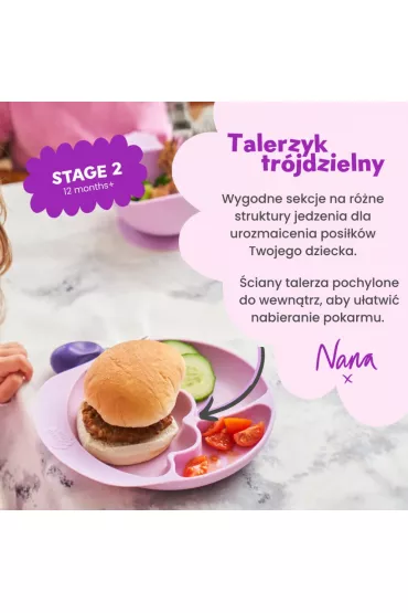 Nana`s Manners Etap 2, Talerz silikonowy tr�jdzielny z przyssawk�, fioletowy
