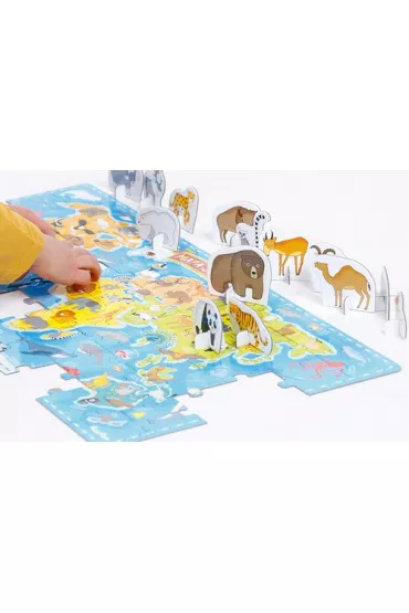Puzzle 60 el. Mapa �wiata Zwierz�ta z figurkami Bright Junior Media