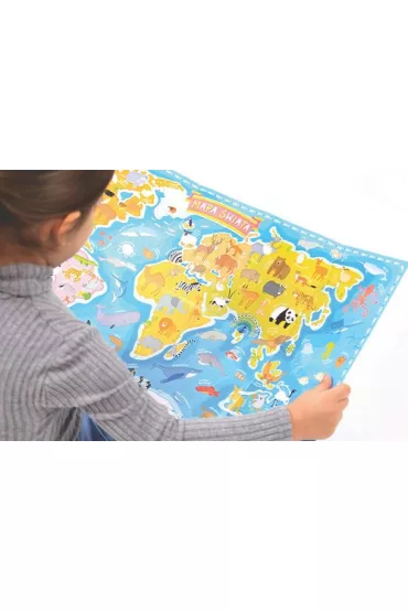 Puzzle 60 el. Mapa �wiata Zwierz�ta z figurkami Bright Junior Media
