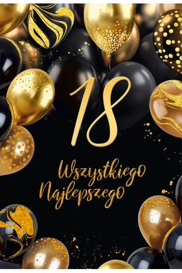 Karnet B6 18 Urodziny z�ote i czarne balony