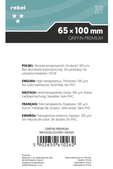 Rebel Koszulki Griffin Premium 65 x 100 mm 100 szt.
