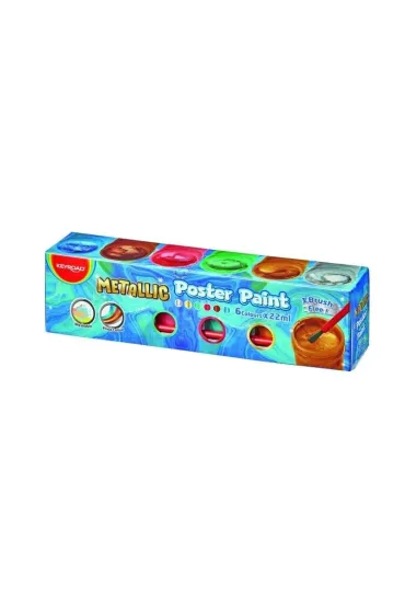 Keyroad Farby plakatowe metalic 22ml + p�dzel 6 kolor�w 6 x 22 ml