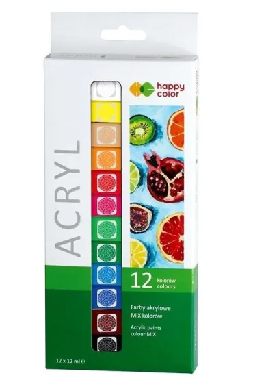 Farby akrylowe 12ml 12 kolor�w HAPPY COLOR