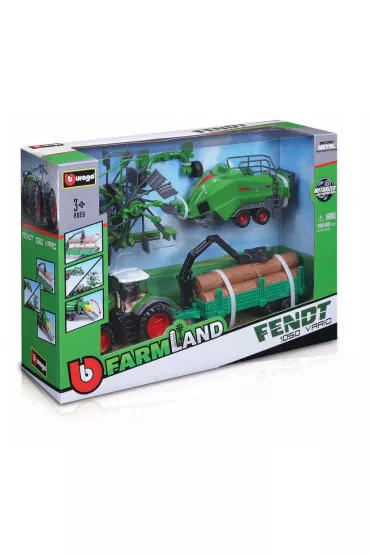 Bburago tractor gift set fendt 1050 varior + 3 trailers 10cm