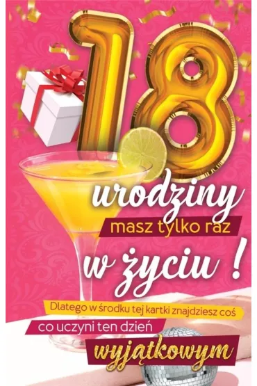 Yeku Karnet 18 Urodziny damskie z naklejk� na butelk� JCX066