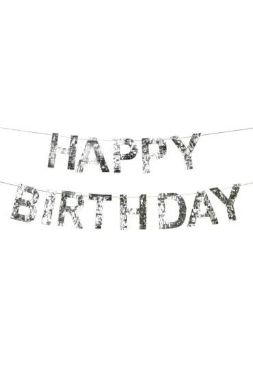 PartyDeco Baner Happy Birthday srebrny 2.2m
