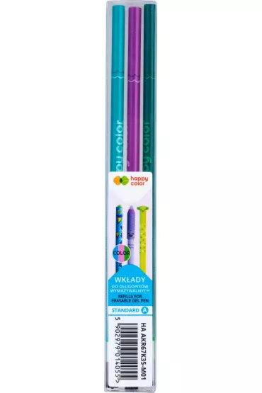 Happy Color, Wk�ady do d�ugopisu wymazywalnego, Standard A turkusowy, fioletowy, oliwkowy 0.5 mm