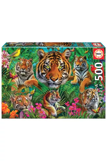 Puzzle 500 el. Tygrysy w d�ungli Educa