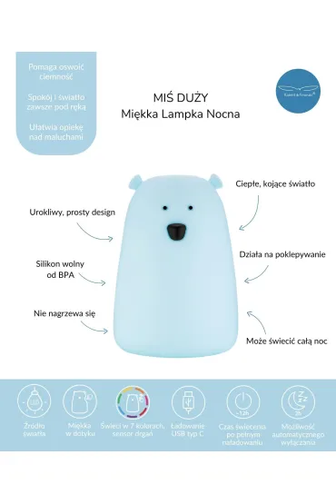 Rabbit&Friends Mi� du�y lampka silikonowa niebieska