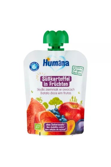 Humana 100% Organic Mus sodki ziemniak w owocach po 6. miesicu Zestaw 10 x 90 g Bio