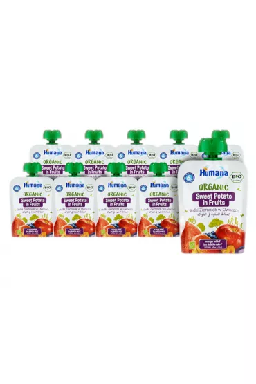 Humana 100% Organic Mus sodki ziemniak w owocach po 6. miesicu Zestaw 10 x 90 g Bio