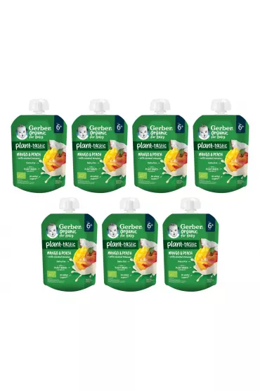 Gerber Organic Plant-tastic Deserek mango i brzoskwinia z musem kokosowym po 6 miesicu Zgrzewka 7 x 80 g Bio
