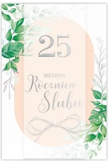 Karnet 25 Rocznica �lubu, zielone li�cie B6 LUX - Dl Kk
