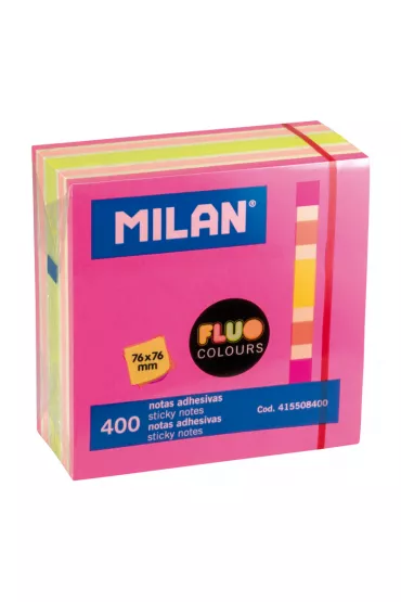 Milan Karteczki samoprzylepne Fluo Mix kostka 76 x 76 mm 400 szt.