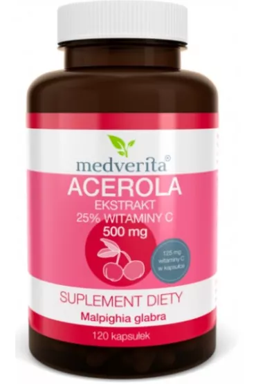 Medverita Acerola Ekstrakt 25% 500 mg Suplement diety 120 kaps.