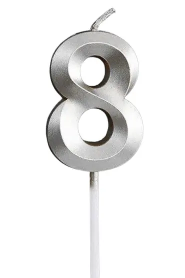 �wieczka na tort - cyferka 8 srebrna 4,8cm