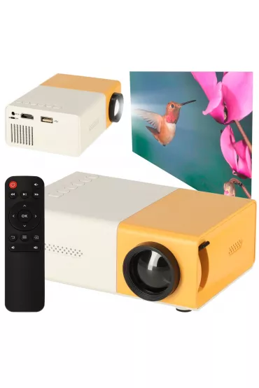 Mini projektor rzutnik przeno�ny LED TFT LCD 1920x1080 24-60" USB HDMI 12V bia�o-pomara�czowy