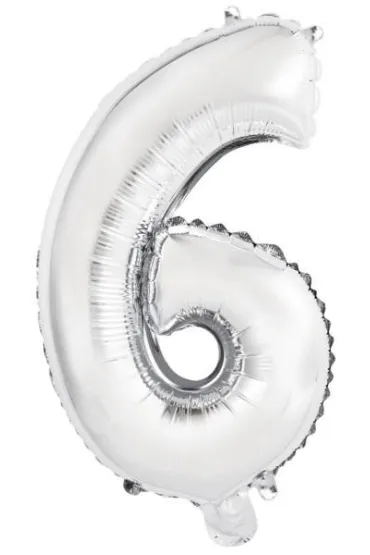 Amscan Balon foliowy mini cyfra 6 srebrna 29x40cm