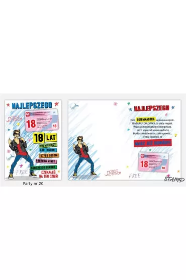 Stamp Karnet Party naklejany B6+koperta Urodziny 18 wz20