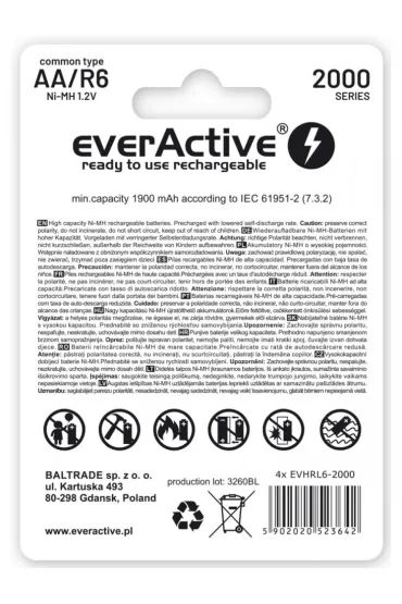 everActive Akumulatory paluszki R6/AA 2000 mAH, blister 4 szt.