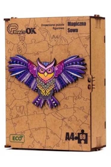 Puzzle drewniane eko 69 el. Magiczna sowa A4 PuzzleOK