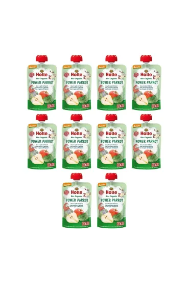 Holle Mus Silna papuga (gruszka - jab�ko - szpinak) bezglutenowy od 6 miesi�ca Demeter Zestaw 10 x 100 ml