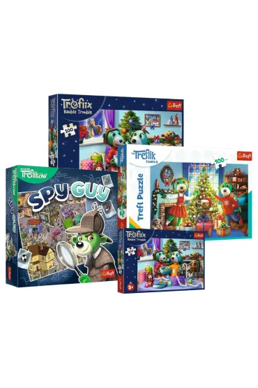 Paczka od Miko�aja: Zestaw Magiczne Sztuczki, Spy Guy. Rodzina Treflik�w, Puzzle 100 el. �wi�ta Rodziny Treflik�w, Puzzle 100 el. Zimowe Trefliki