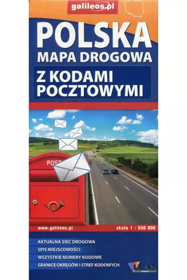Polska. Mapa drogowa z kodami pocztowymi 1:650 000