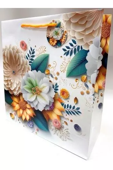 Fresh Torebka ozdobna matowa bia�e kwiaty 35x37x12cm