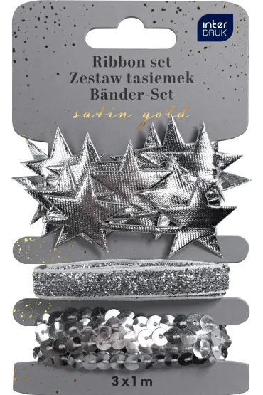 Interdruk Zestaw tasiemek 3x1m Silver Satin Gold