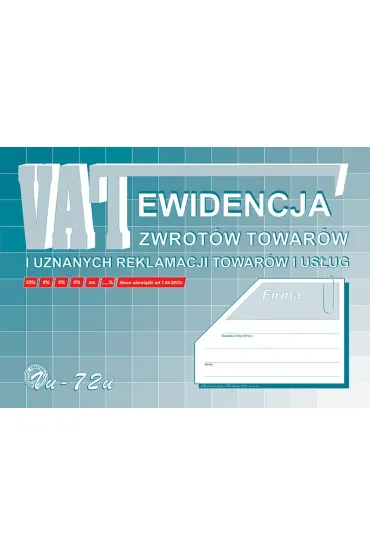 Michalczyk i Prokop Ewidencja VAT zwrotutowaru i uznanych reklamacji A4 (Vu72-u)