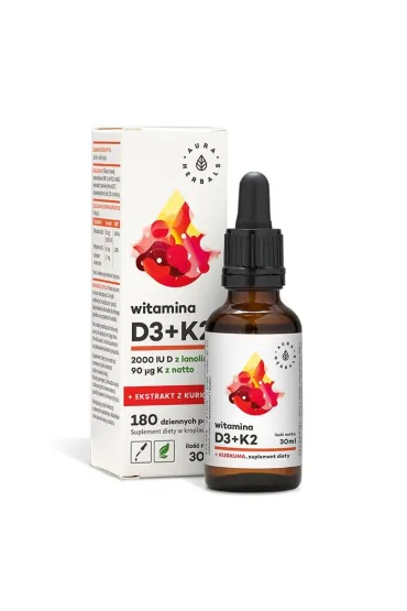 Aura Herbals Witamina D3 (2000 IU) + K2mk7 z ekstraktem z kurkumy NovaSOL Suplement diety 30 ml