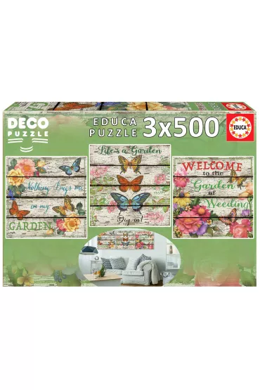 Puzzle 3x500 el. Kwiaty i motyle Educa