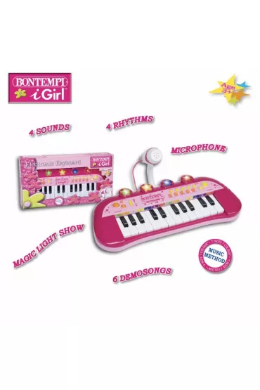 Bontempi Organy elektroniczne 24 klawisze z mikrofonem, r�owe