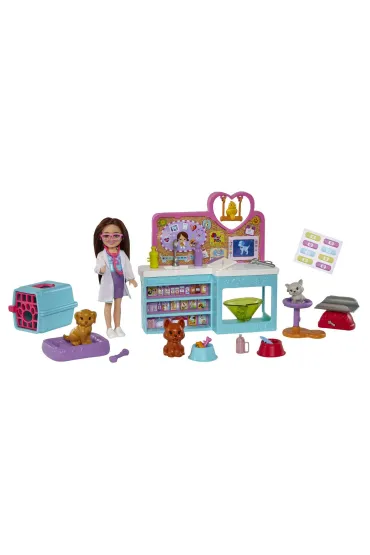 Barbie Chelsea Zestaw weterynarz + lalka Mattel