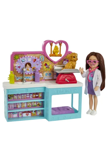 Barbie Chelsea Zestaw weterynarz + lalka Mattel