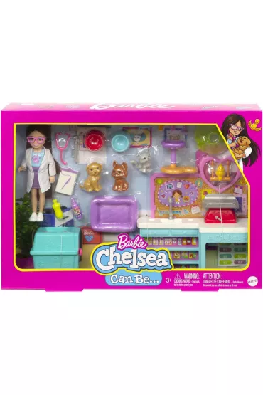 Barbie Chelsea Zestaw weterynarz + lalka Mattel