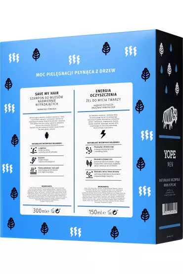 Yope Zestaw men wood el do mycia twarzy + men save my hair szampon do wosw 150 ml + 300 ml