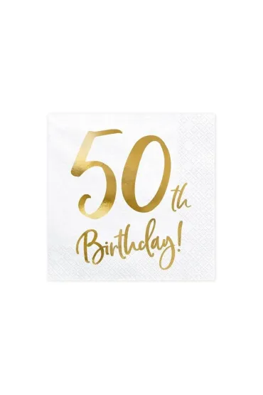 PartyDeco Serwetki 50th Birthday bia�e 33x33cm 20 szt