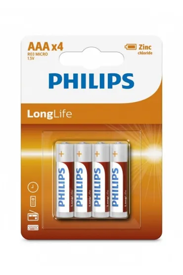 Bateria alkaliczna Philips R03 MICRO / AAA 1,5V Long Life R03L4B/10 4szt na blistrze