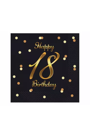 Godan Serwetki Happy 18 Birthday czarne 33 x 33 cm