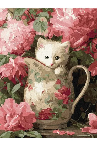 Ideyka Malowanie po numerach - Kotek i porcelana 30x40cm