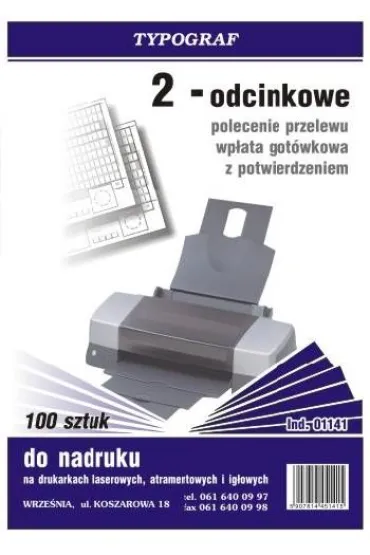 Druki samokopiuj�ce Typograf polecenie przelewu 2 odc. z potwierdzeniem A4 100 (01141) 100 szt.