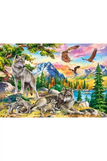 Puzzle 1000 el. Wolf Family and Eagles Castorland