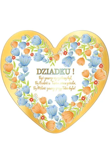 Laurka dla Dziadka w kszta�cie serca z kolorowym kwiatowym motywem i z�otym obramowaniem Dzie� Babci i Dziadka HENRY 980764HEN