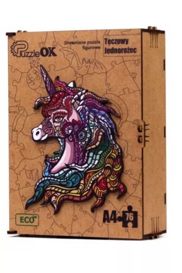 Puzzle drewniane eko 76 el. T�czowy jednoro�ec A4 PuzzleOK